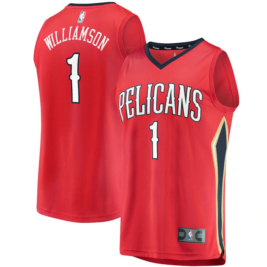 Men New Orleans Pelicans 1 Zion Williamson Fanatics Branded Red Statement Edition Replica Fast Break NBA Jersey